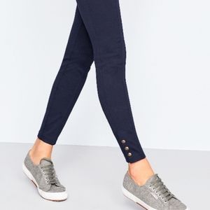 Ponte Knit Button Accent Navy Blue Leggings by Talbots